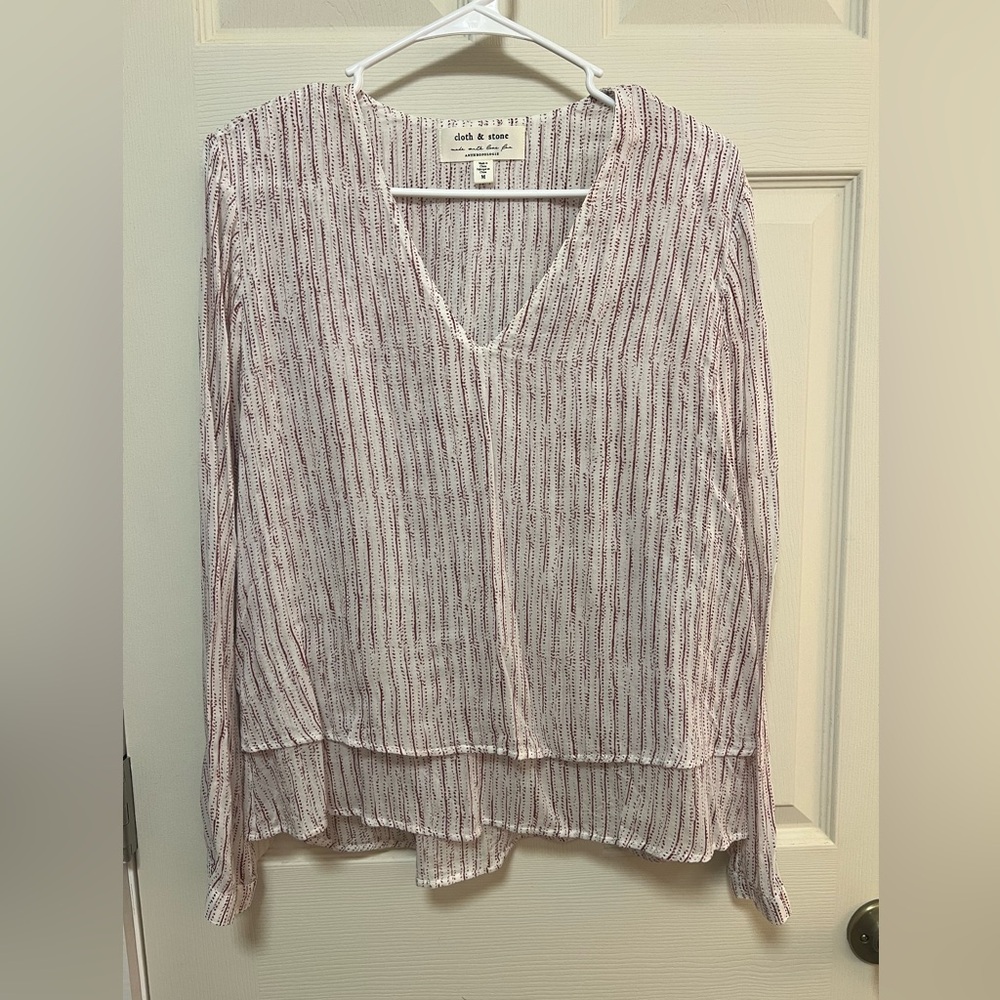 cloth & stone Cream and Pink Striped V-Neck Layered Blouse